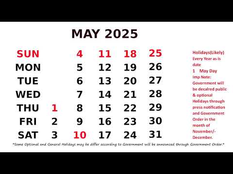 May Calendar 2025