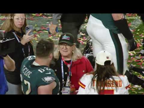 Mic'd up Mama Kelce finding her boys Travis & Jason after the Super Bowl LVII is everything 🥹❤