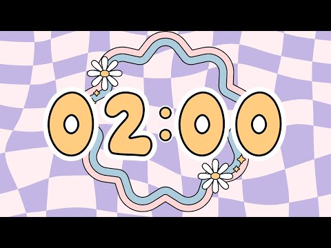 🌼2-Minute Timer | Purple Checkered Countdown with Daisies & Bell Sound⏳💜 4K