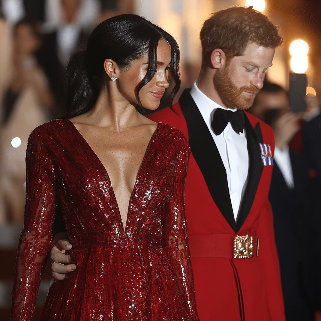 meghan markle stunned in scarlet re enactment of carolina herrera gown